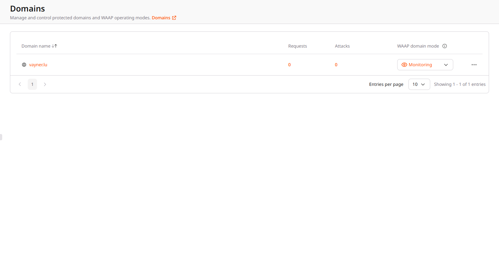 Domains page in the Customer Portal