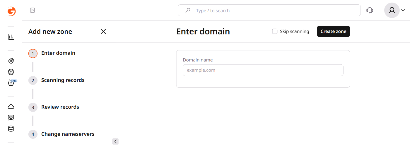 The Enter domain page