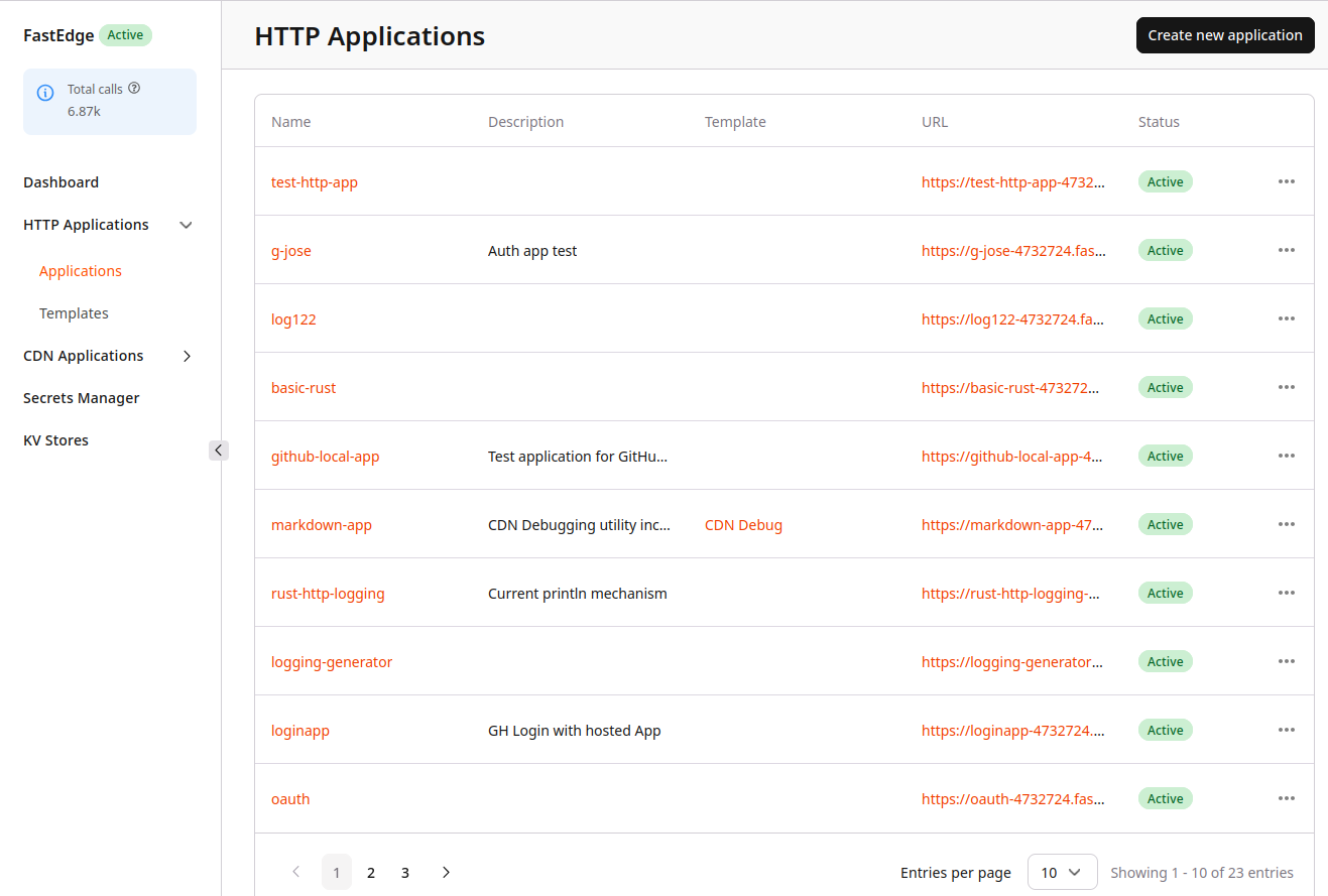 HTTP Applications with the list of CDB EdgeCompute
apps