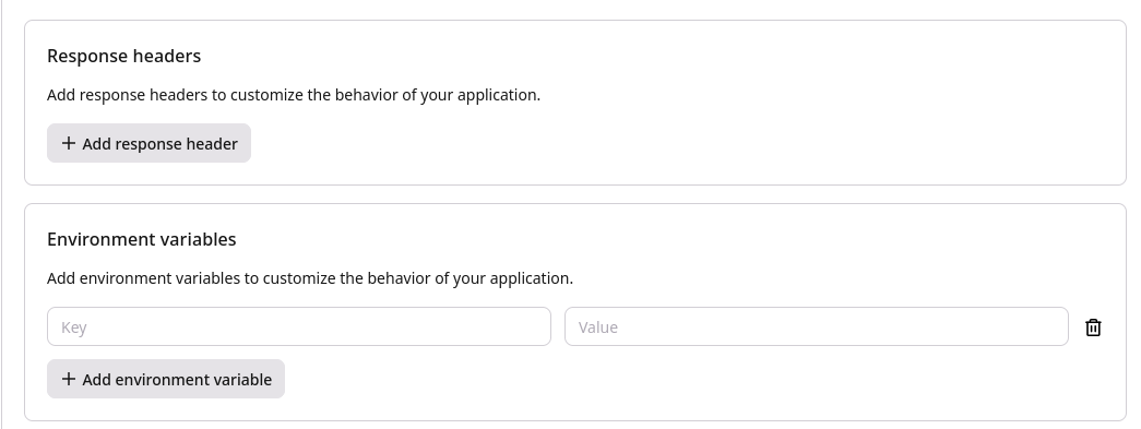 A page with a link to an app and its configuration