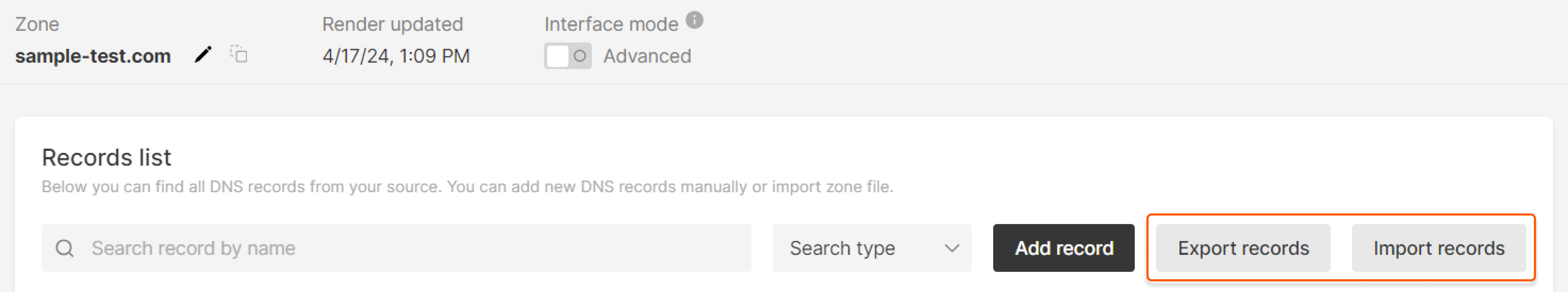 Import or export records