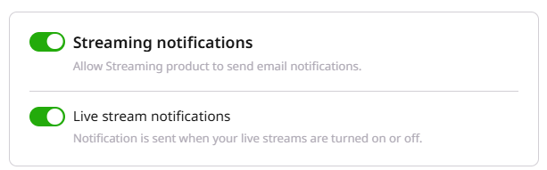 Streaming notifications card with the live stream notification toggle