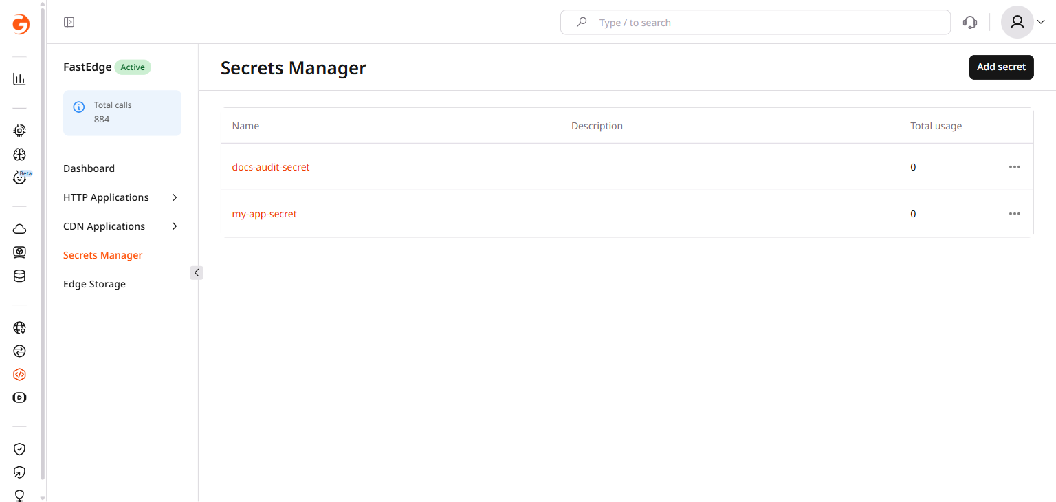 Secrets tab with ACCESS_KEY linked to the S3_ACCESS_TOKEN_BINARY_DUMP secret from Secrets Manager