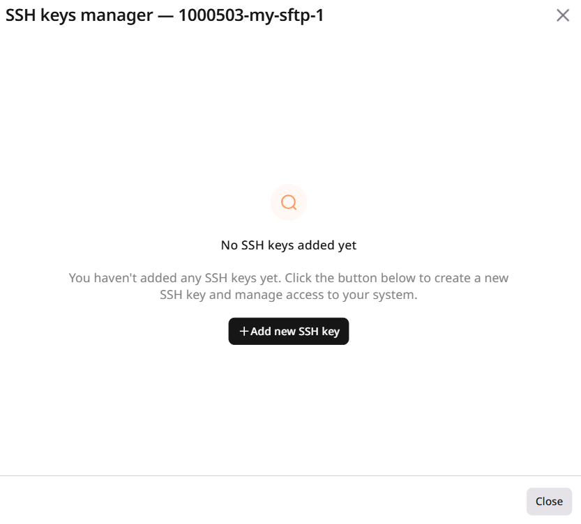SSH keys manager dialog with Add new SSH key button